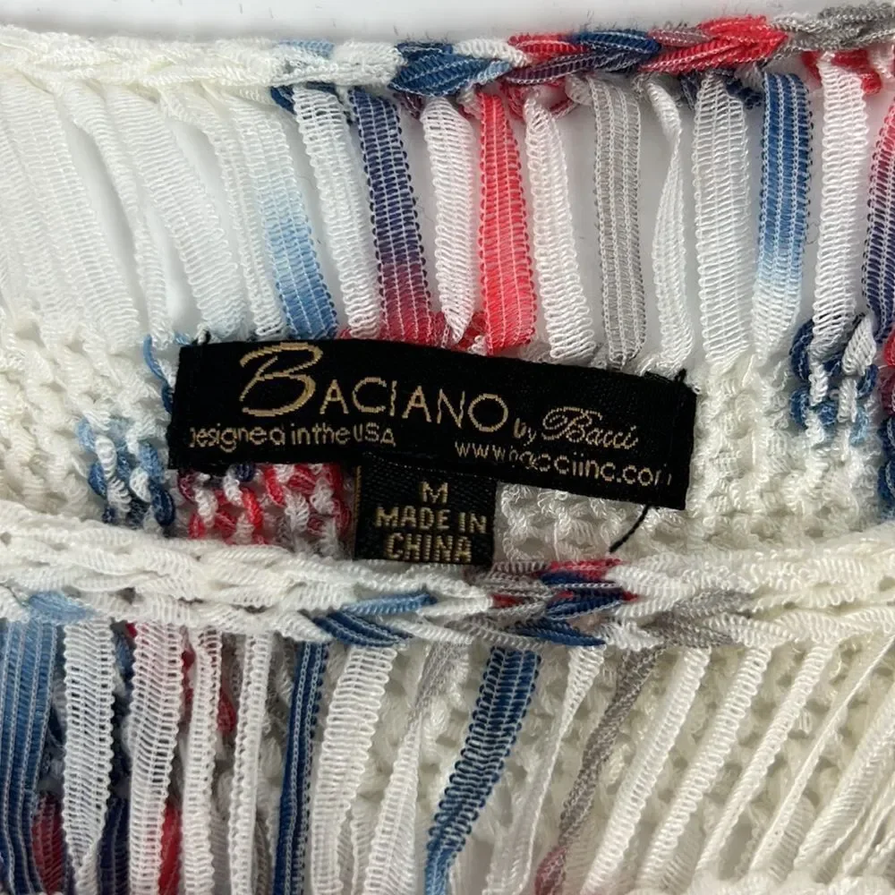 Bacci Baciano White Knit Fringe Swim Cover-Up Women's Size Medium
